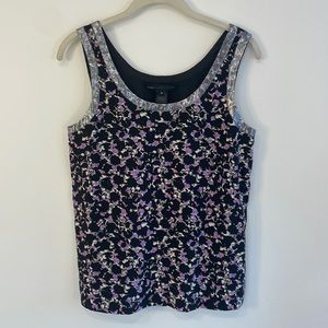 MARC BY MARC JACOBS TOP | BLACK PURPLE METALLIC PRINT | SIZE XS
